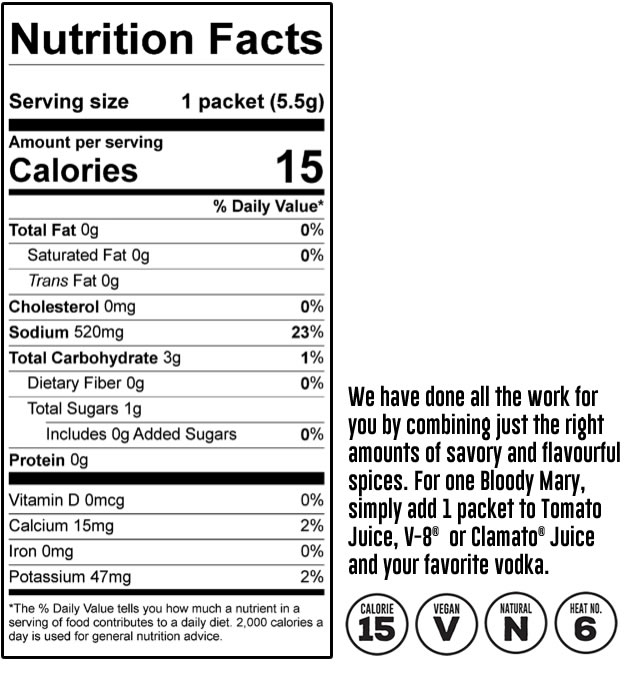 Nutrition Facts Chet's Anytime Bloody Mary Seasoning Mix Chet's
